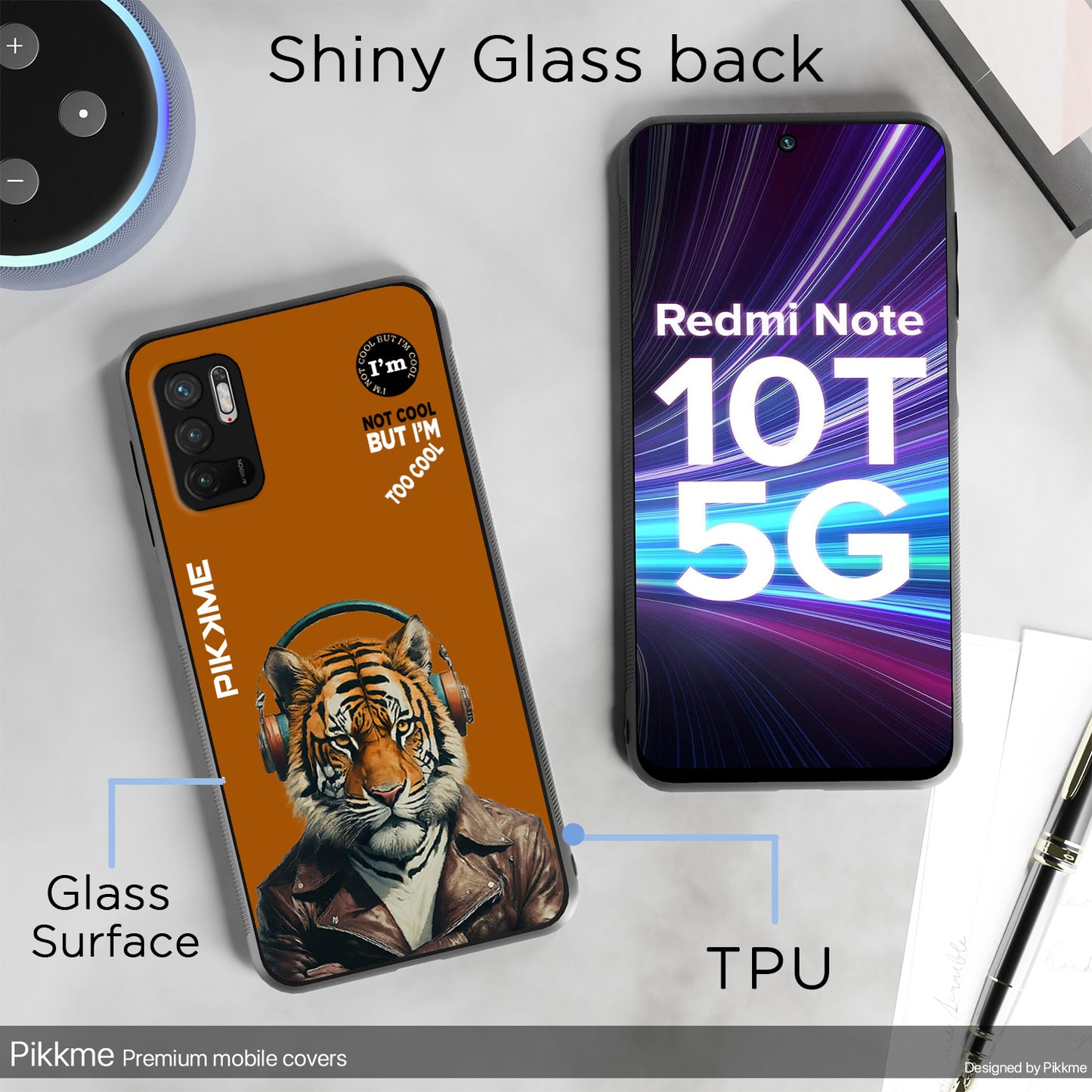 Pikkme Back Cover Pc Tpu + Printed Cool Funky Stylish Brown Tiger Swag Raised Edges Camera Protection |Bumper Case For Redmi Note 10T (Design 09)