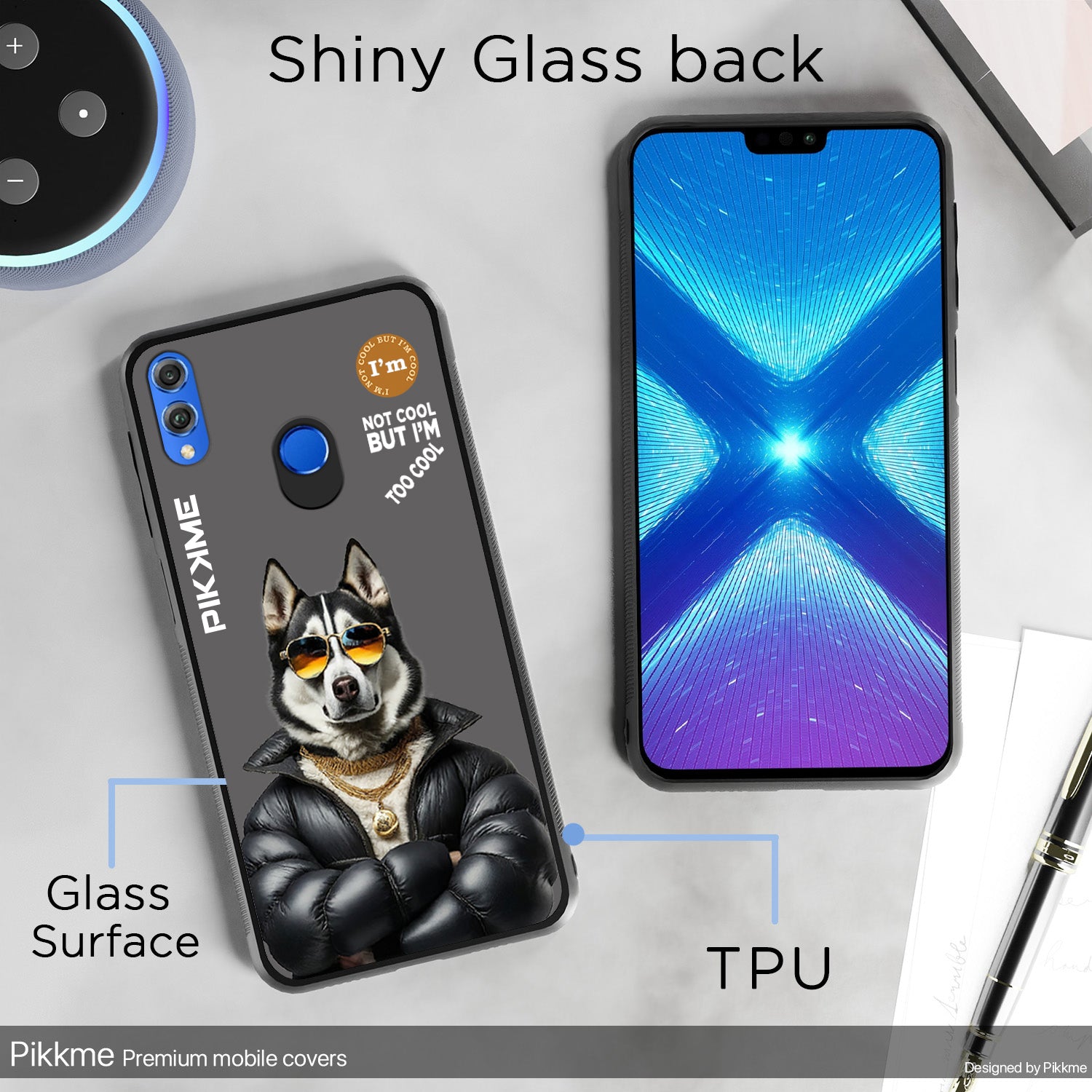 Pikkme Back Cover Pc Tpu + Printed Cool Funky Stylish Grey Dog Swag Raised Edges Camera Protection |Bumper Case For Honor 8X (Design 02)