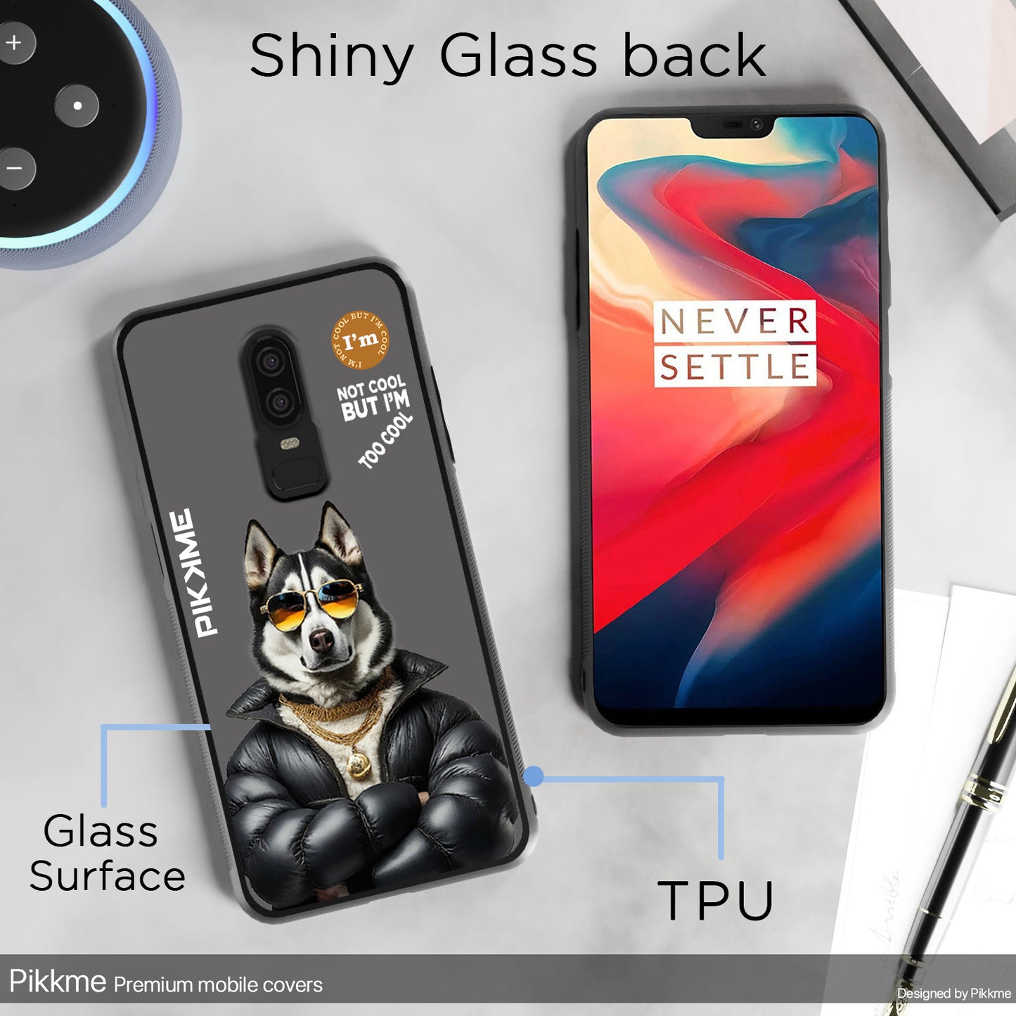 Pikkme Back Cover Pc Tpu + Printed Cool Funky Stylish Grey Dog Swag Raised Edges Camera Protection |Bumper Case For OnePlus 6 (Design 02)