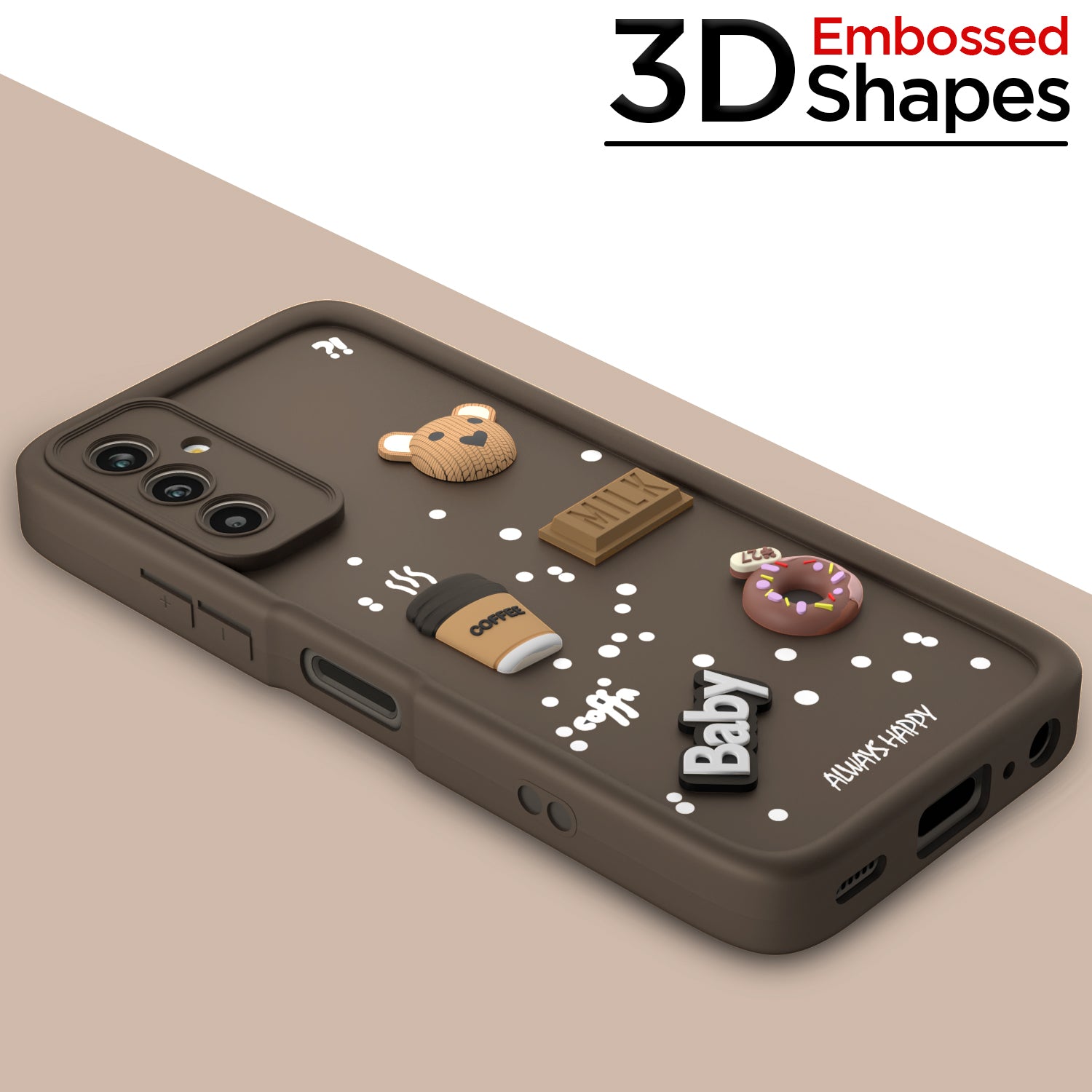 Pikkme Samsung Galaxy M13 4G Cute Fun Cartoon 3D Bear Coffee Back Cover (Brown)