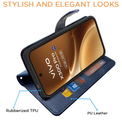 Pikkme Vivo X300 Pro 5G Dual-Tone PU Leather Finish Magnetic Flip Cover (Blue)
