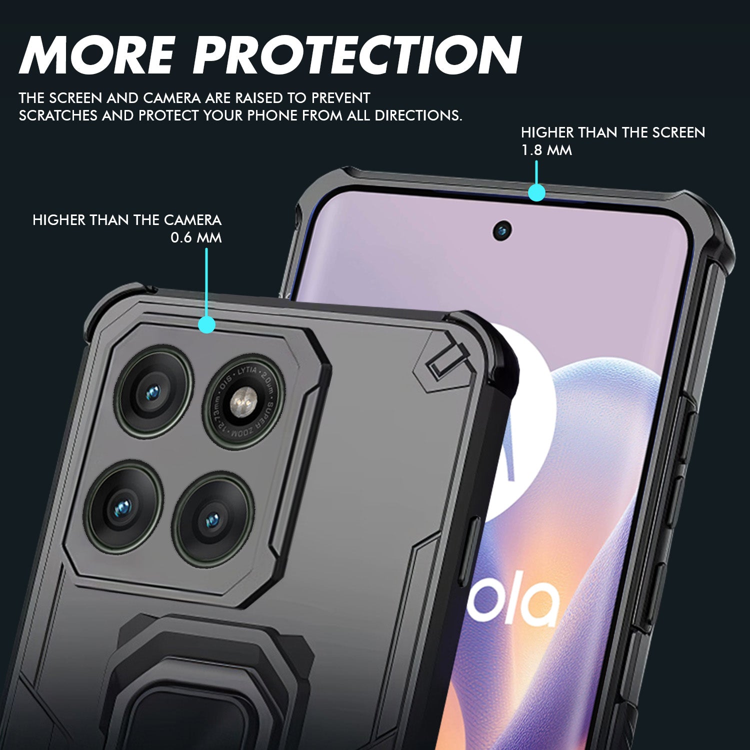 Pikkme Motorola Moto Edge 60 Pro 5G D15 Tough Armor Kisckstand Back Cover (Black)