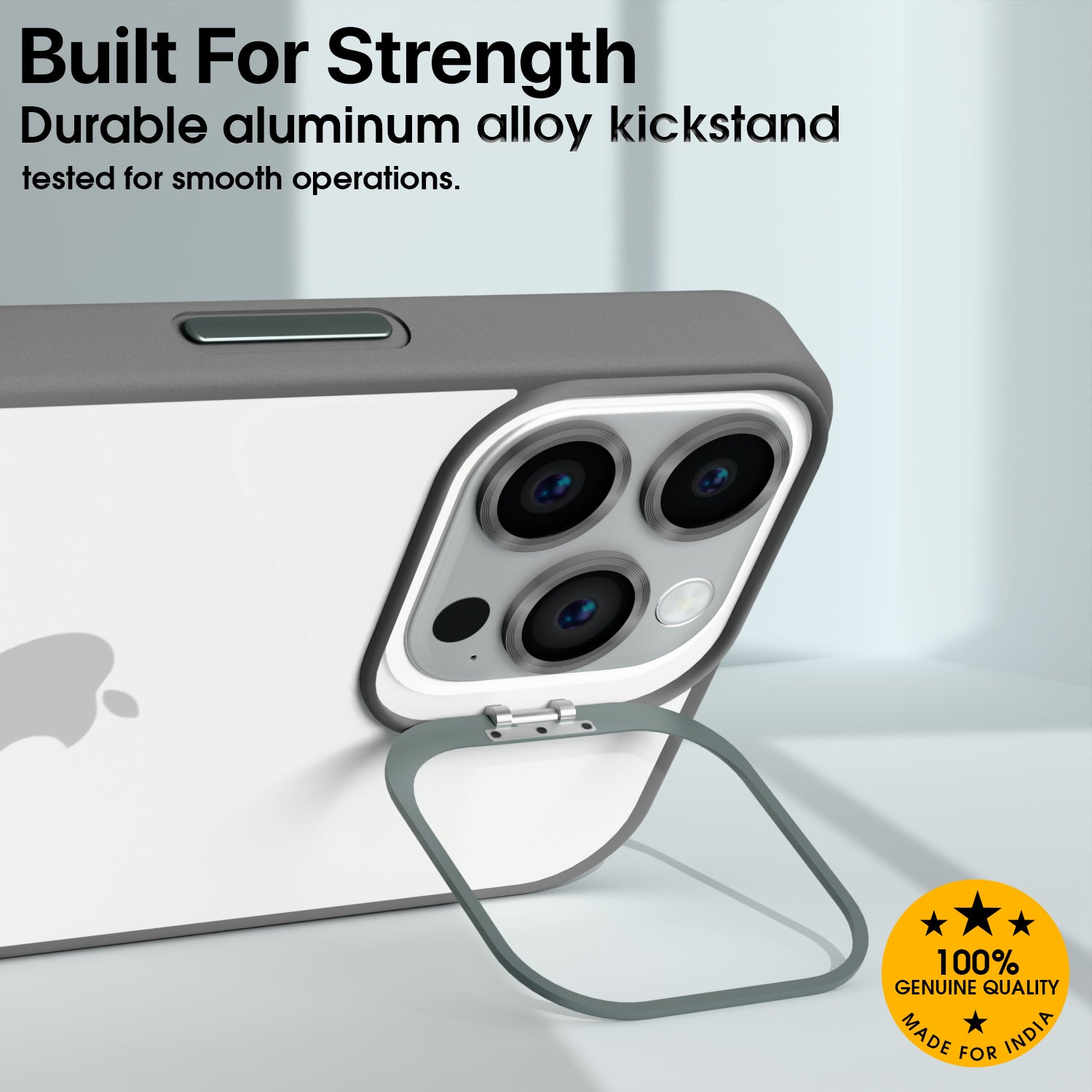 Pikkme iPhone 16 Pro Bracket Stand Case with Lens Camera Protection Rings Bumper case (Grey)