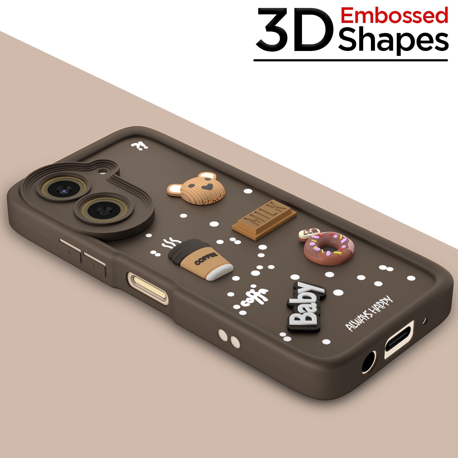 Pikkme Redmi A5/Poco C71 Cute Fun Cartoon 3D Bear Coffee Back Cover (Brown)