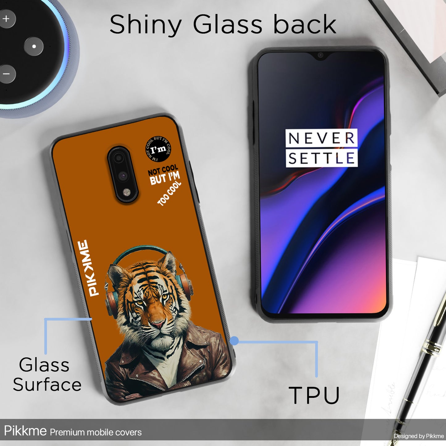 Pikkme Back Cover Pc Tpu + Printed Cool Funky Stylish Brown Tiger Swag Raised Edges Camera Protection |Bumper Case For OnePlus 7 (Design 09)