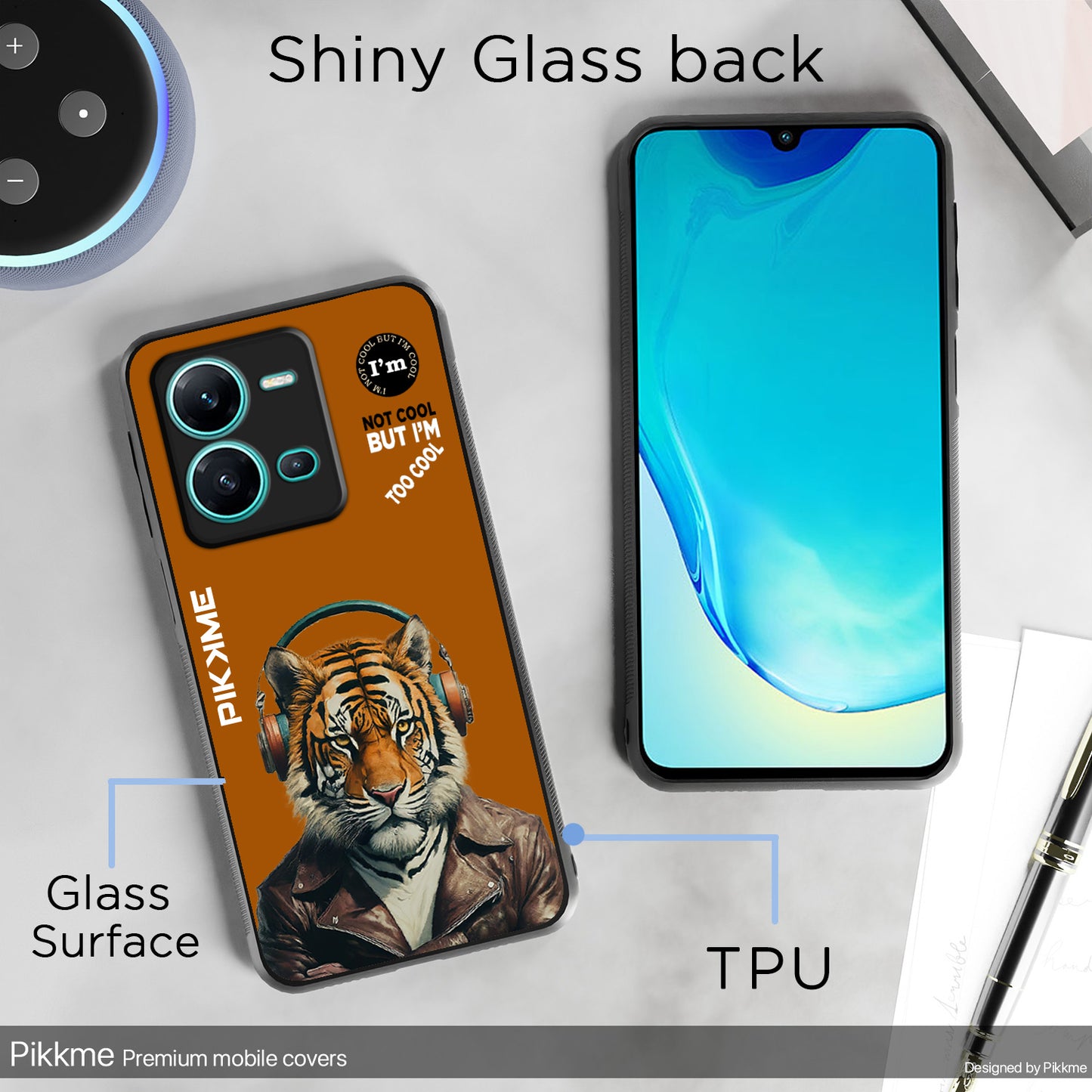 Pikkme Back Cover Pc Tpu + Printed Cool Funky Stylish Brown Tiger Swag Raised Edges Camera Protection |Bumper Case For Vivo V25 5G (Design 09)