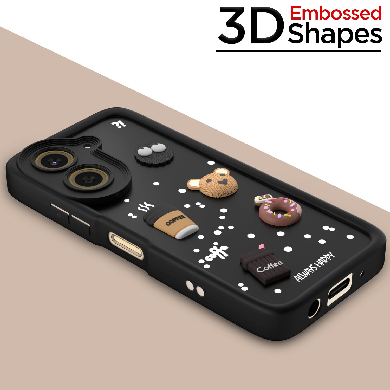 Pikkme Redmi A5 / Poco C71 Cute Fun Cartoon 3D Bear Coffee Back Cover (Black)