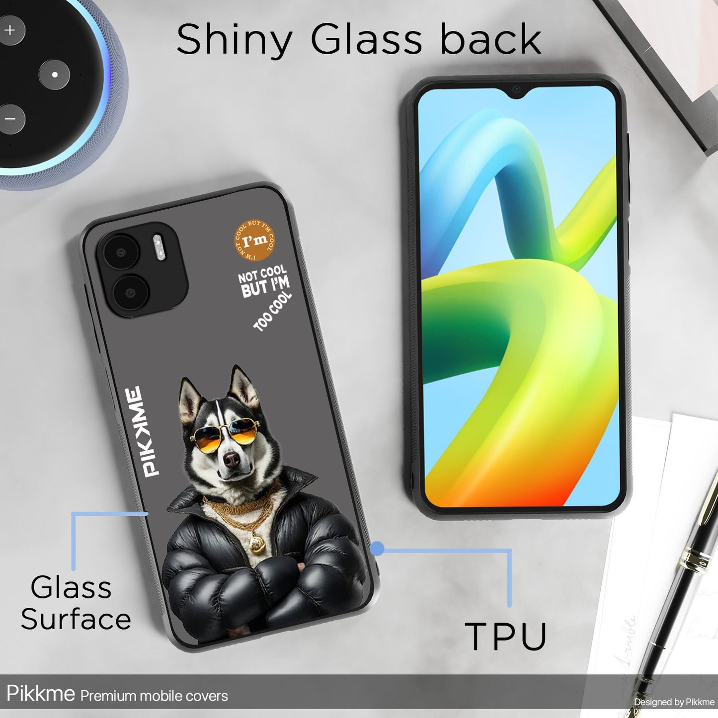 Pikkme Back Cover Pc Tpu + Printed Cool Funky Stylish Grey Dog Swag Raised Edges Camera Protection |Bumper Case For Redmi A1 (Design 02)