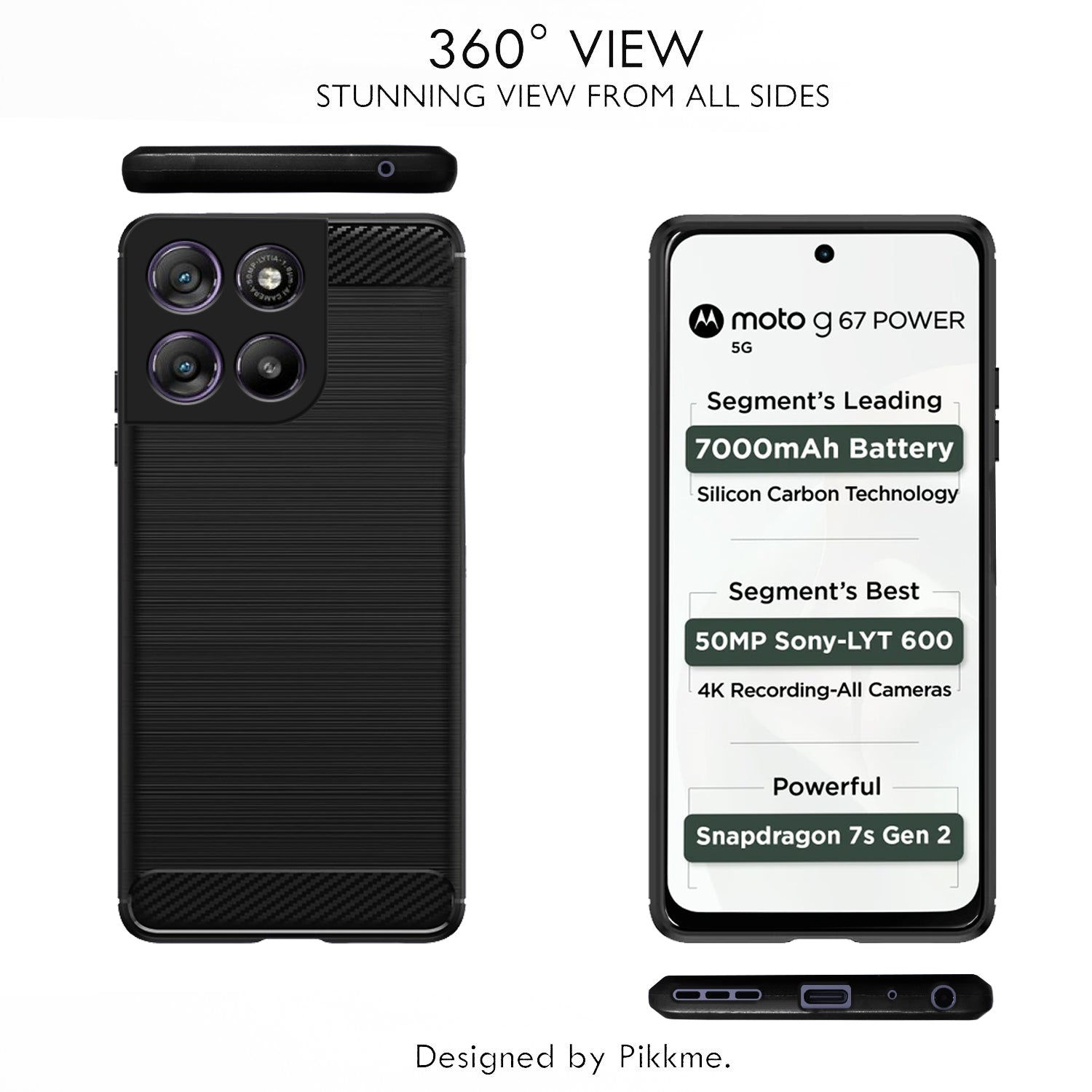Pikkme Motorola Moto G67 Power 5G / G57 Power 5G Hybrid Carbon Fiber Back Cover (Black)