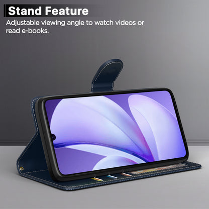 Pikkme Realme C71 5G Double Contrast Leather Finish Flip Cover (Blue)