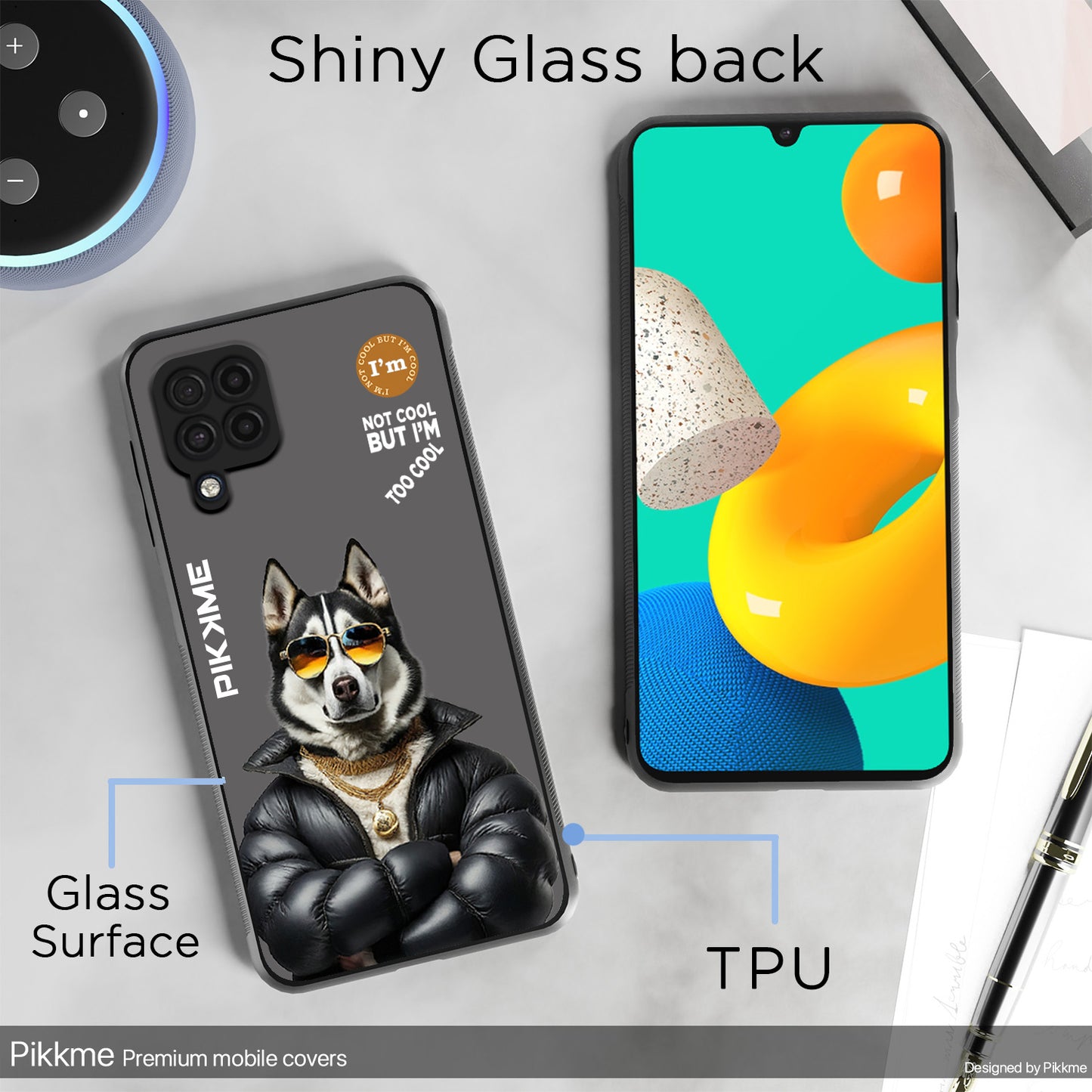 Pikkme Back Cover Pc Tpu + Printed Cool Funky Stylish Grey Dog Swag Raised Edges Camera Protection |Bumper Case For Samsung Galaxy M32 4G (Design 02)