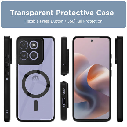 Pikkme Motorola Moto G86 Power 5G Eagle 2 Mag-Safe Shockproof Hard Transparent Back Cover (Black)