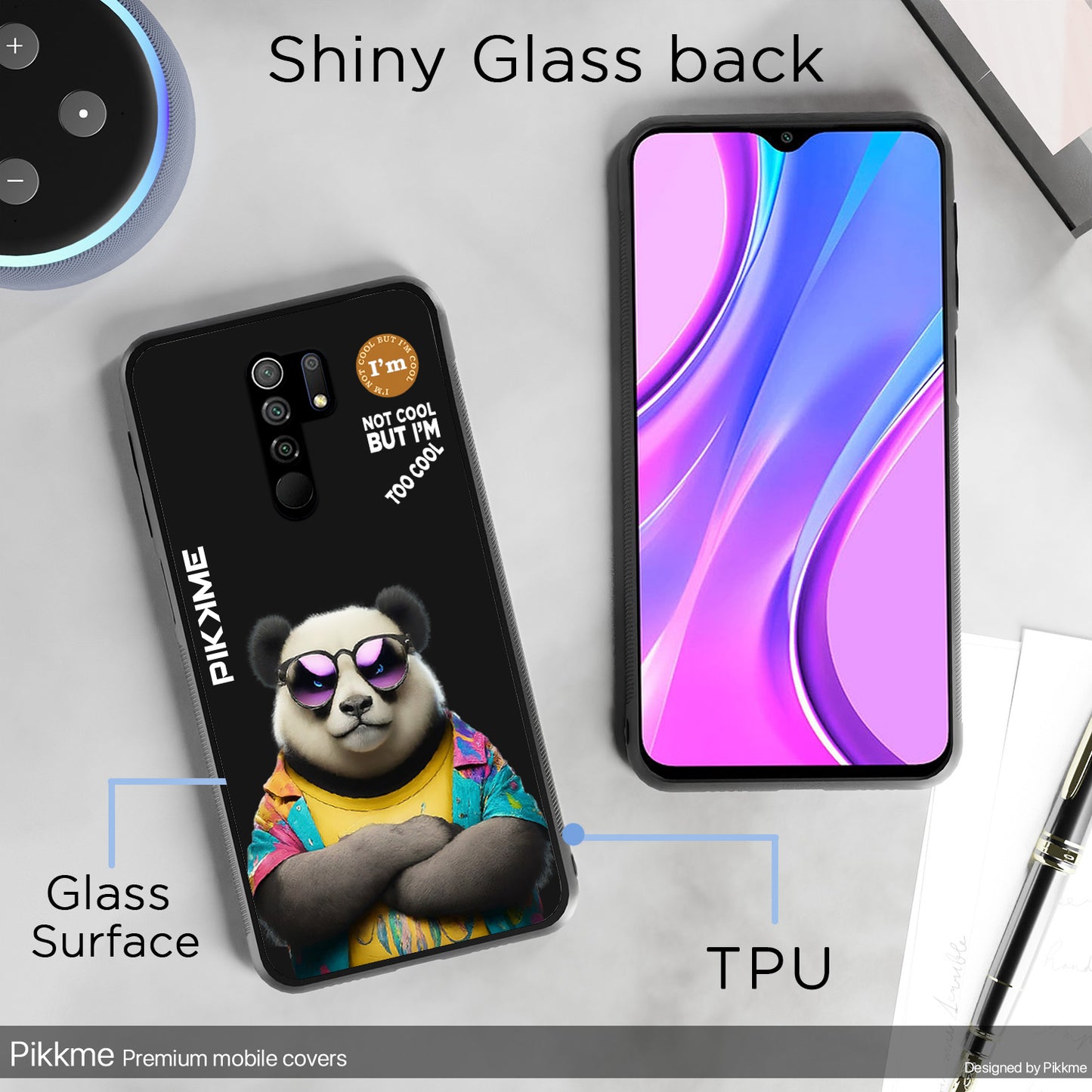 Pikkme Back Cover Pc Tpu + Printed Cool Funky Stylish Black Panda Swag Raised Edges Camera Protection |Bumper Case For Redmi 9 Prime (Design 05)