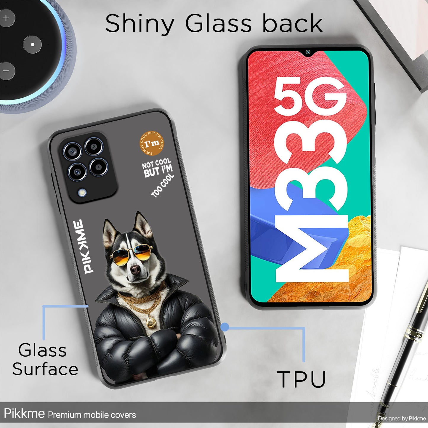 Pikkme Back Cover Pc Tpu + Printed Cool Funky Stylish Grey Dog Swag Raised Edges Camera Protection |Bumper Case For Samsung Galaxy M33 5G (Design 02)