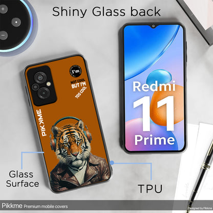 Pikkme Back Cover Pc Tpu + Printed Cool Funky Stylish Brown Tiger Swag Raised Edges Camera Protection |Bumper Case For Redmi 11 Prime (Design 09)