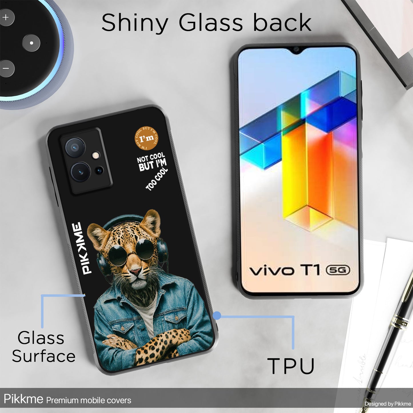 Pikkme Back Cover Pc Tpu + Printed Cool Funky Stylish Black Leopard Swag Raised Edges Camera Protection |Bumper Case For Vivo T1 5G (Design 04)