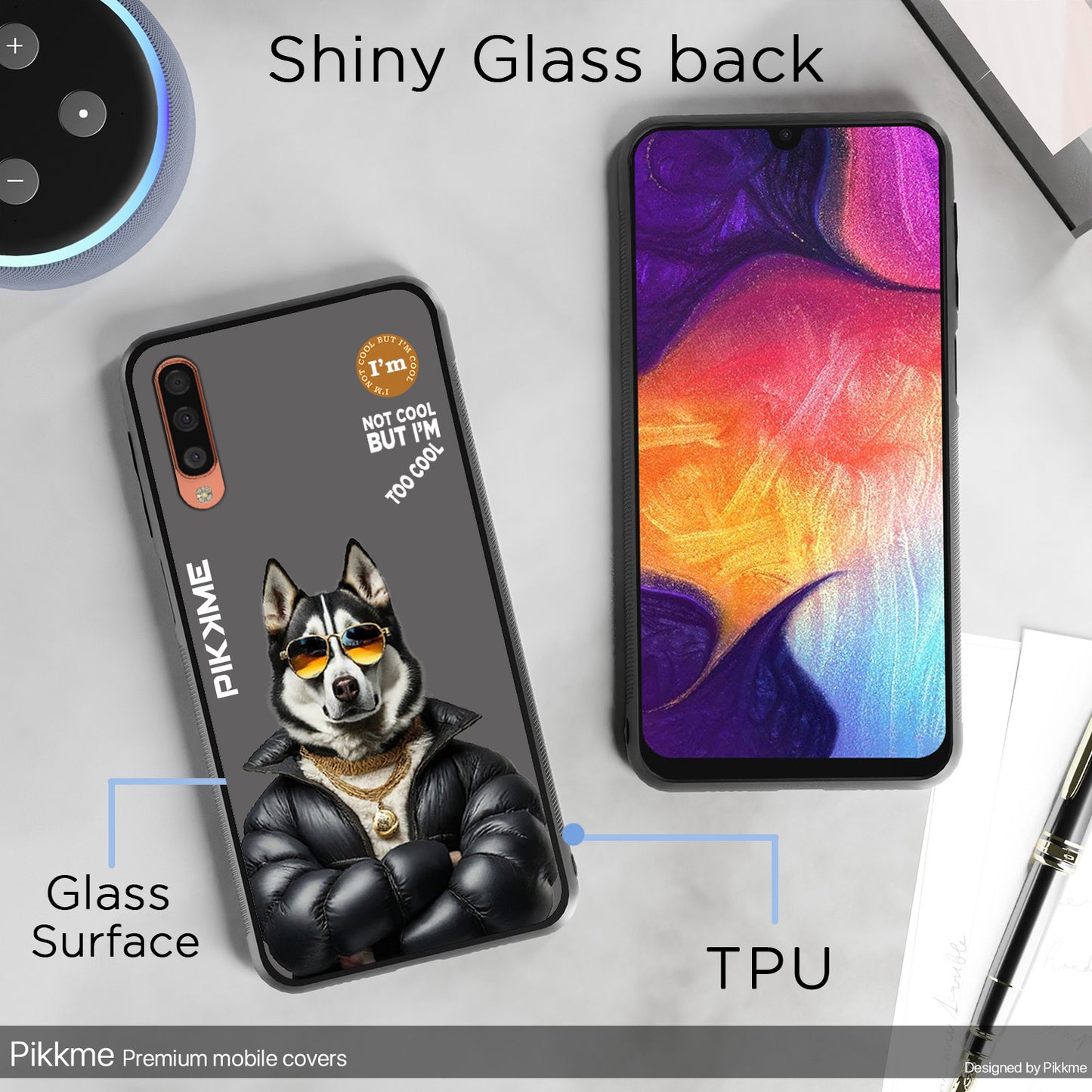 Pikkme Back Cover Pc Tpu + Printed Cool Funky Stylish Grey Dog Swag Raised Edges Camera Protection |Bumper Case For Samsung Galaxy A50 (Design 02)