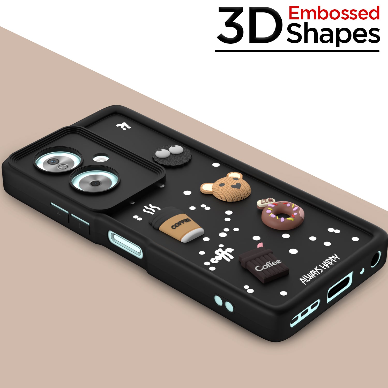 Pikkme Oppo A79 5G Cute Fun Cartoon 3D Bear Coffee Back Cover (Black)