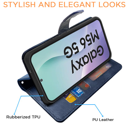 Pikkme Samsung Galaxy M56 5G Dual-Tone PU Leather Finish Magnetic Flip Cover (Navy Blue)