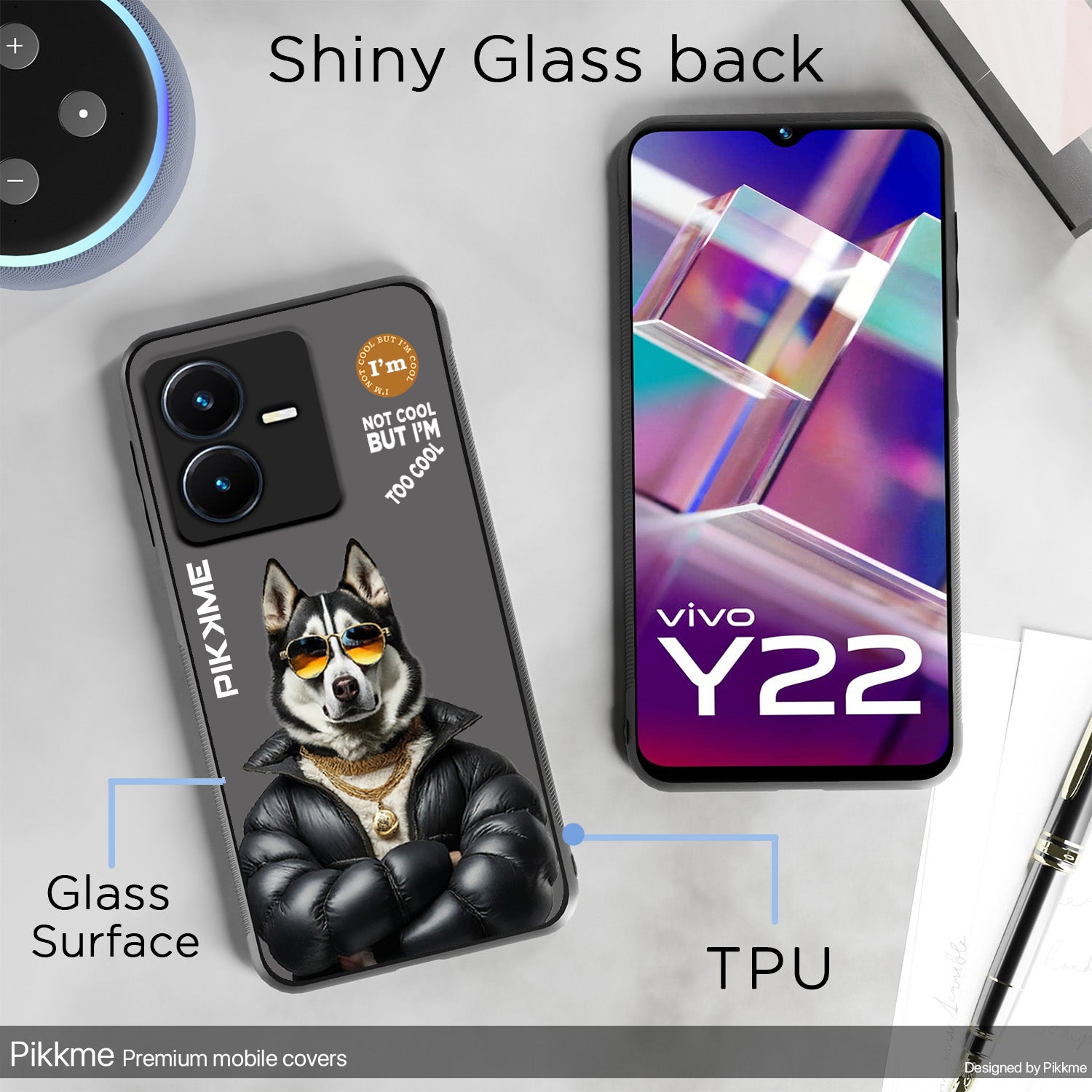 Pikkme Grey Dog Swag  Vivo Y22 Nim2 Back Cover (Design 02)
