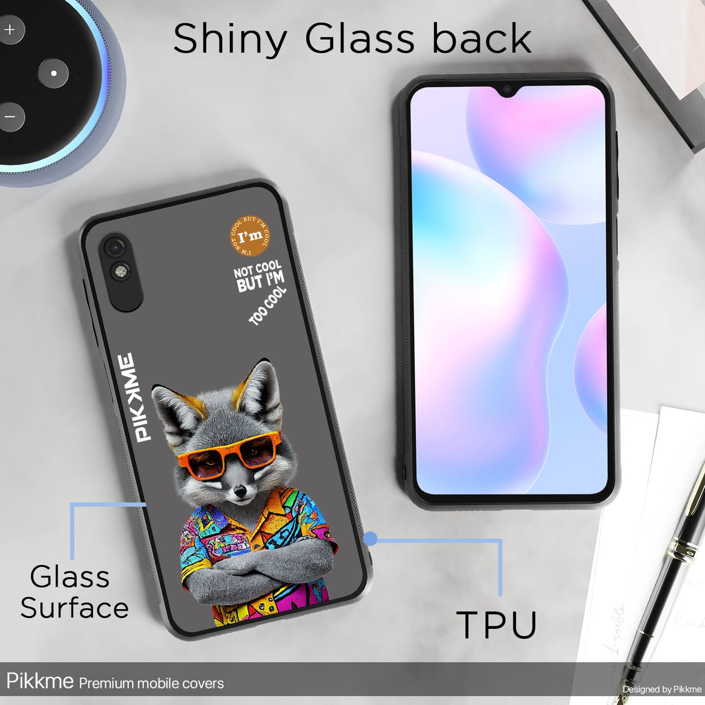 Pikkme Back Cover Pc Tpu + Printed Cool Funky Stylish Grey Wolf Swag Raised Edges Camera Protection |Bumper Case For Redmi 9A (Design 01)