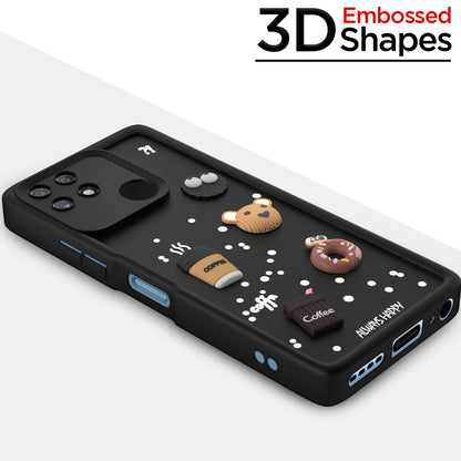 Pikkme Realme Narzo 50A Cute Fun Cartoon 3D Bear Coffee Back Cover (Black)