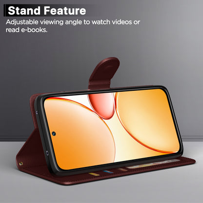 Pikkme Realme C85 5G Premium Leather Finish Vintage Flip Cover (Brown)