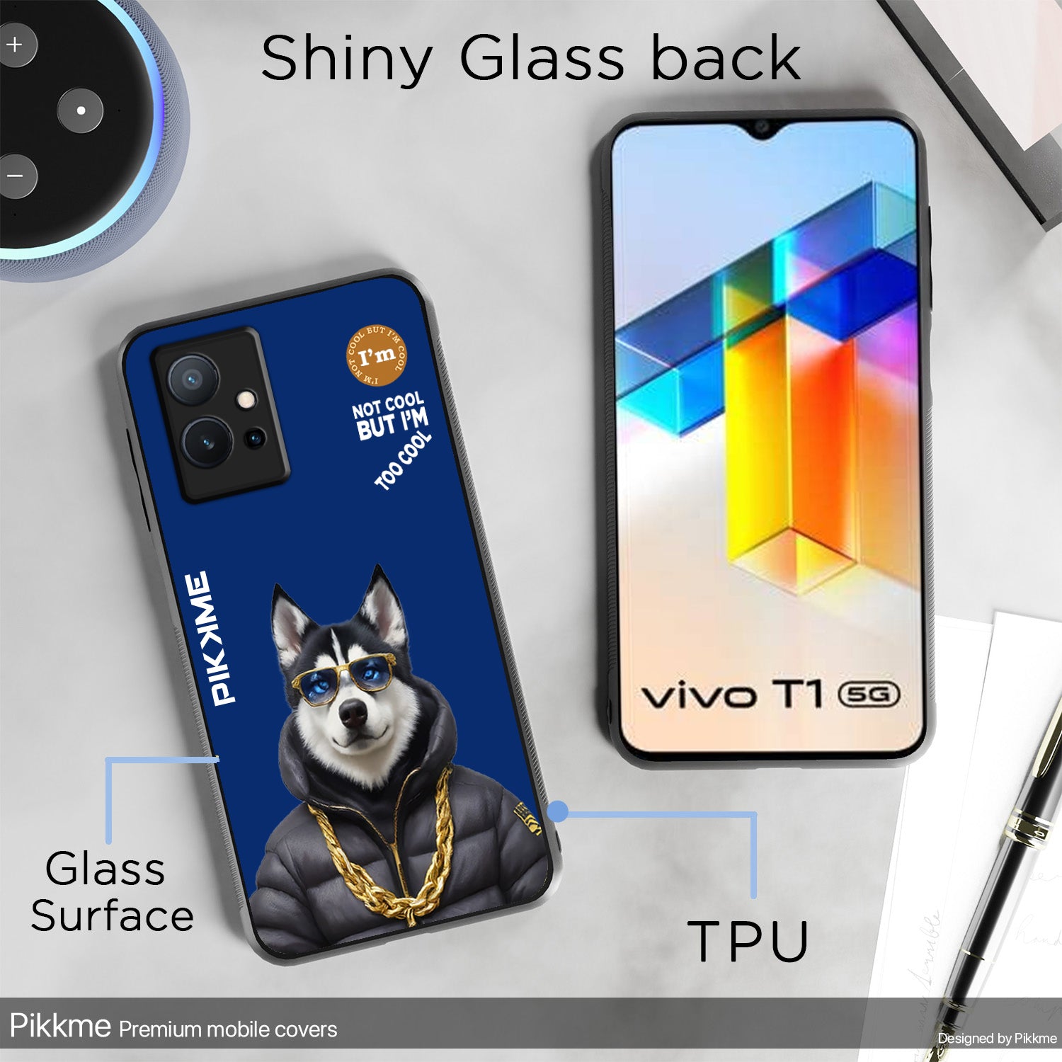 Pikkme Stylish Blue Dog Swag Vivo T1 5G Nim2 Back Cover (Design 08)