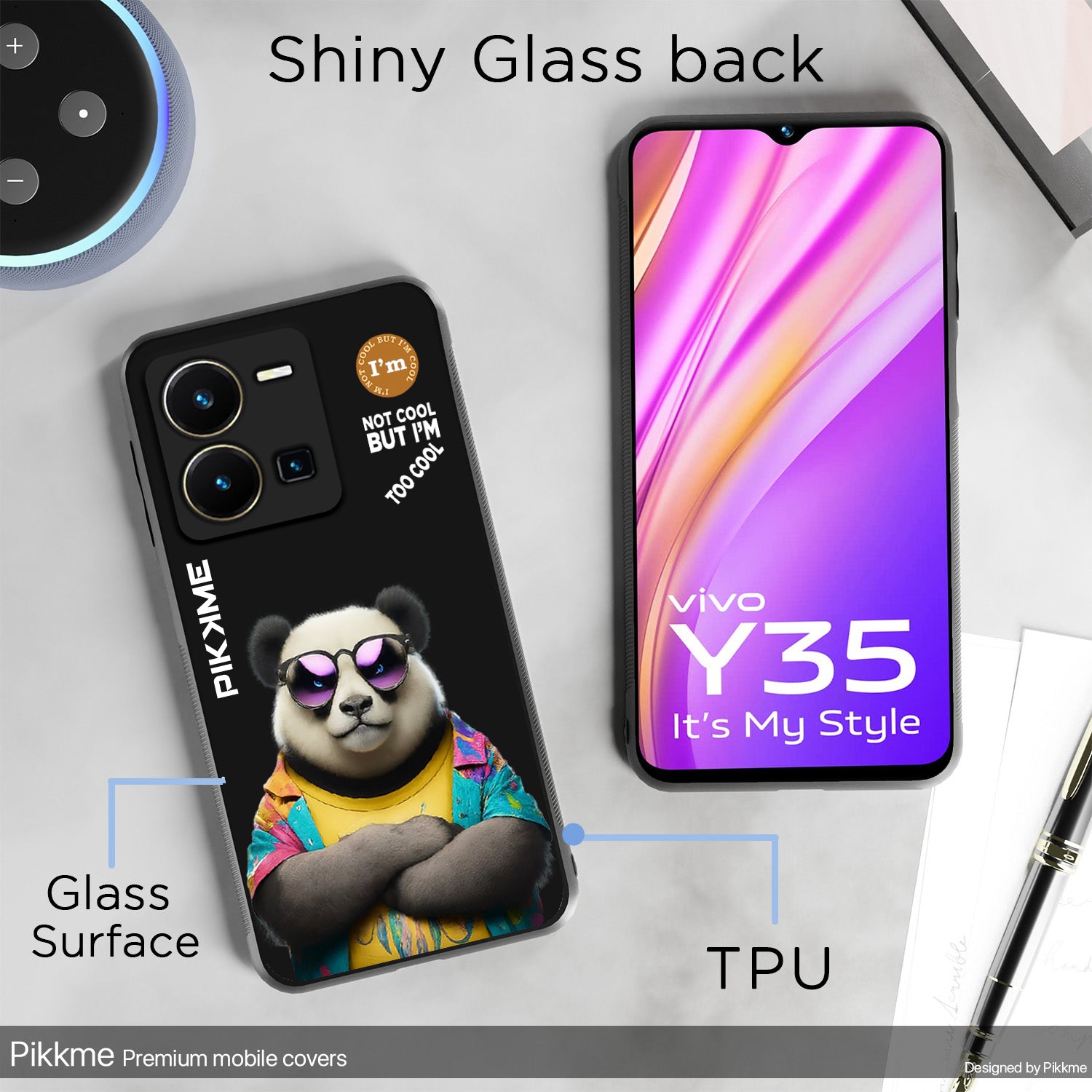 Pikkme Black Panda Swag Vivo Y35 Nim2 Back Cover (Design 05)