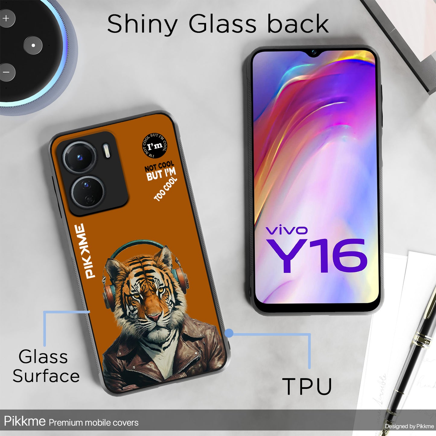 Pikkme Back Cover Pc Tpu + Printed Cool Funky Stylish Brown Tiger Swag Raised Edges Camera Protection |Bumper Case For Vivo Y16 (Design 09)