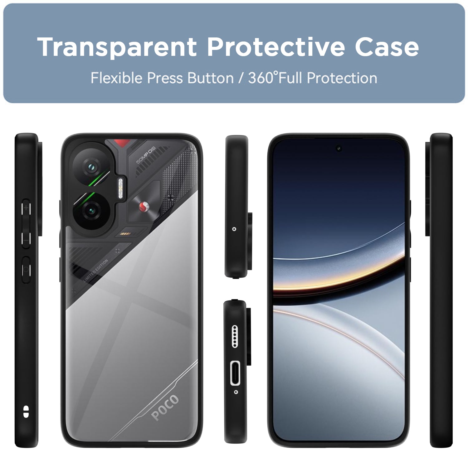 Pikkme Poco F7 5G Eagle 2 Shockproof Sleek Hybrid Armor Back Cover (Black)
