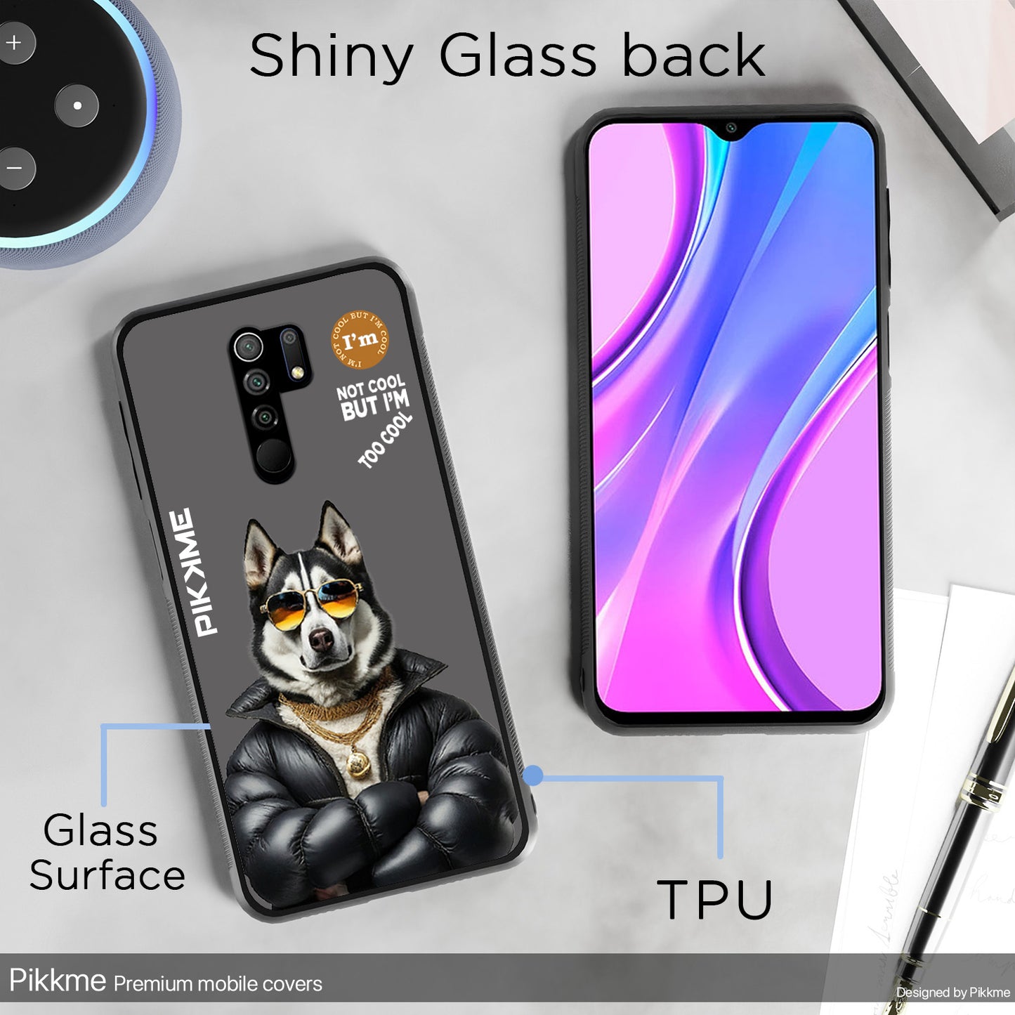 Pikkme Back Cover Pc Tpu + Printed Cool Funky Stylish Grey Dog Swag Raised Edges Camera Protection |Bumper Case For Redmi 9 Prime (Design 02)