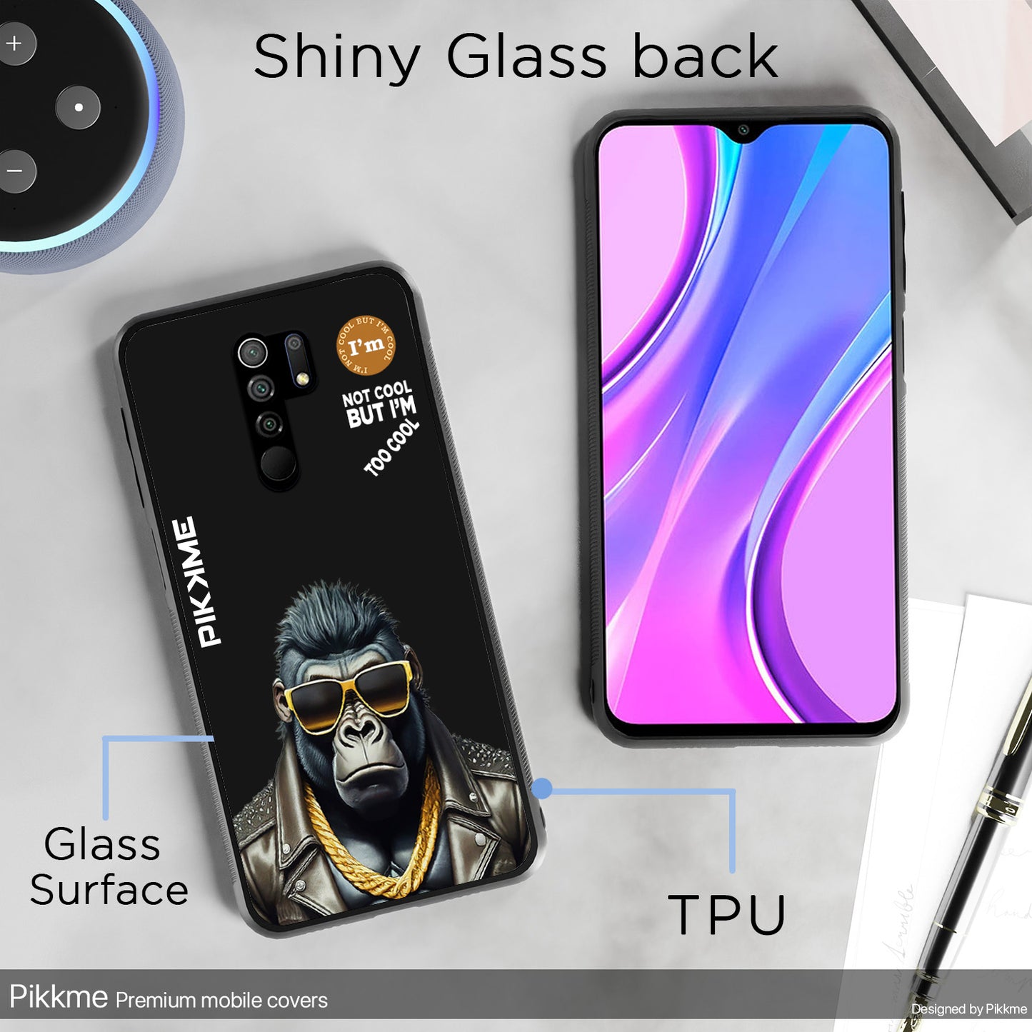 Pikkme Back Cover Pc Tpu + Printed Cool Funky Stylish Black Gorilla Swag Raised Edges Camera Protection |Bumper Case For Redmi 9 Prime (Design 07)