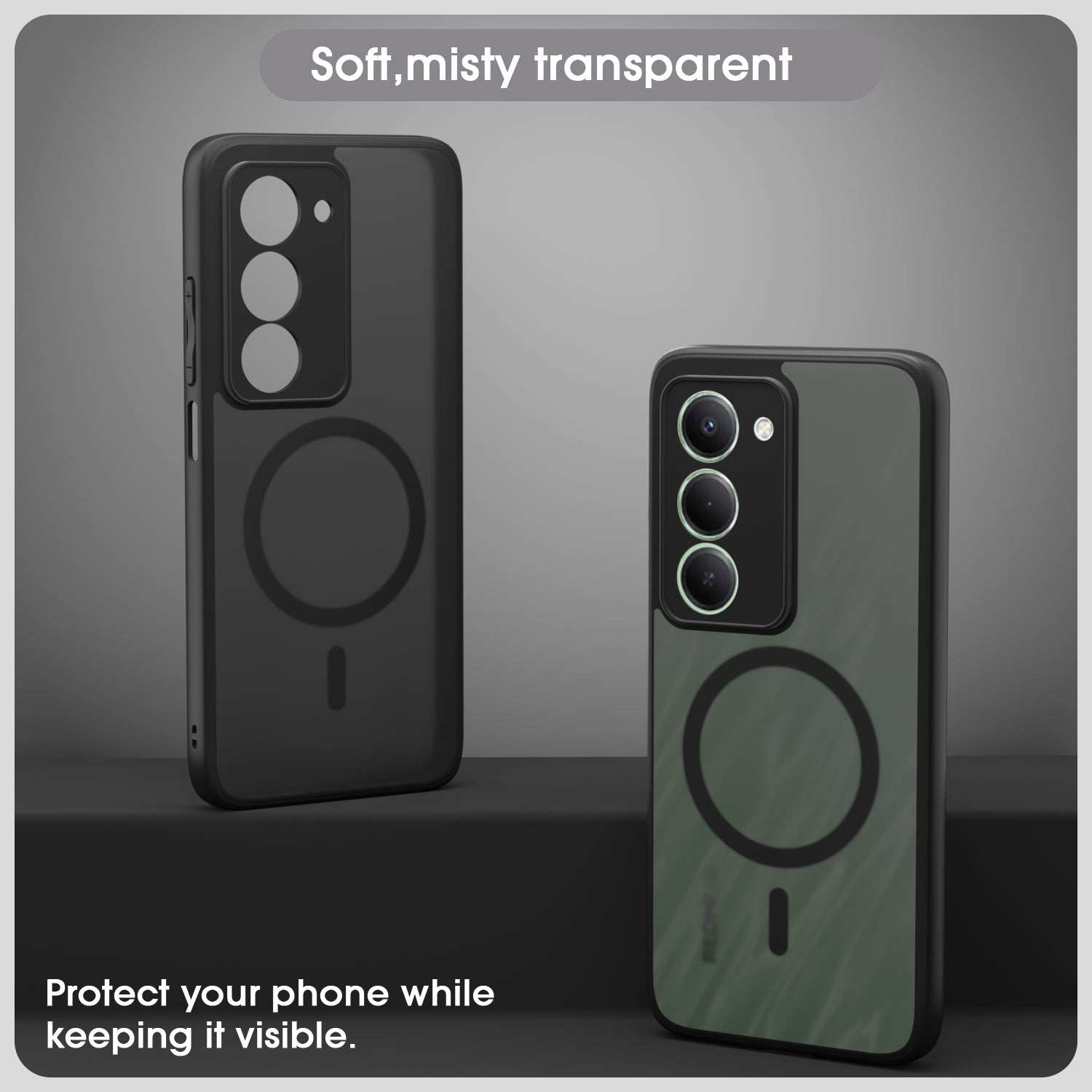 Pikkme Redmi 15 5G Eagle 2 Mag-Safe Smoke Shockproof Hard Transparent Back Cover (Black)