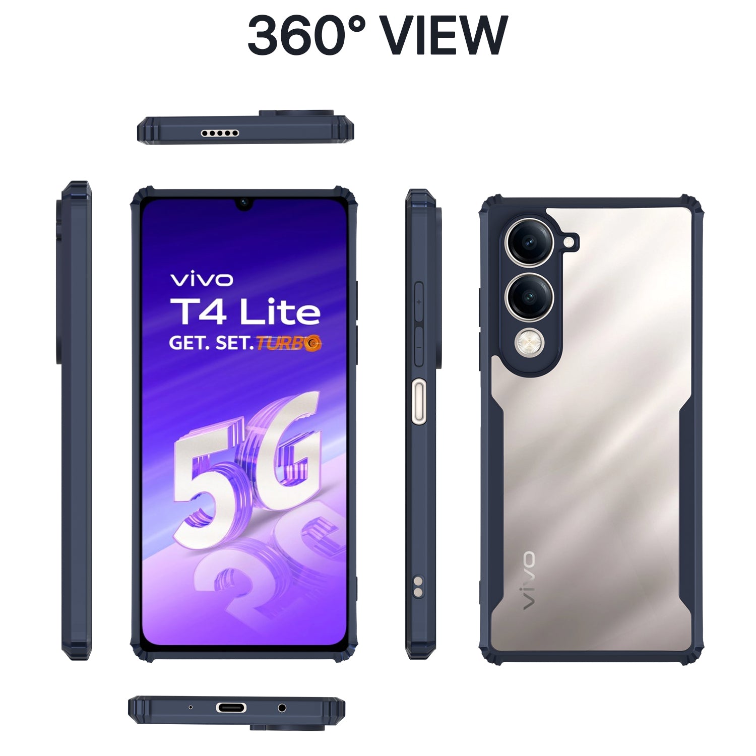 Pikkme Vivo T4 lite 5G / IQOO Z10 lite 5G / Vivo Y04 4G / Vivo Y19 5G Shockproof Eagle Clear Transparent Back Cover (Blue)