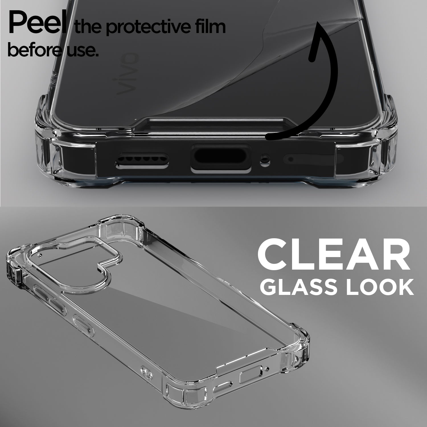 Pikkme Vivo V60 5G  PC + TPU Crystal Clear Transparent Back Cover (Transparent)