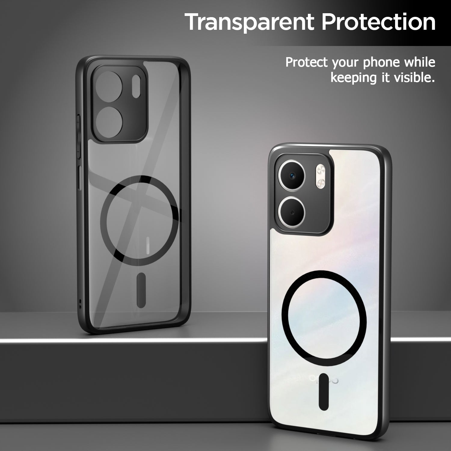 Pikkme Oppo A5x Eagle 2 Mag-Safe Shockproof Hard Transparent Back Cover (Black)