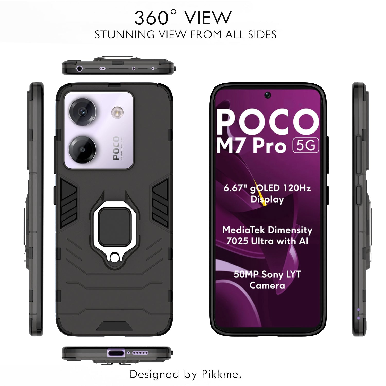 Pikkme Poco M7 Pro 5G D5 Tough Armor Back Cover (Black)