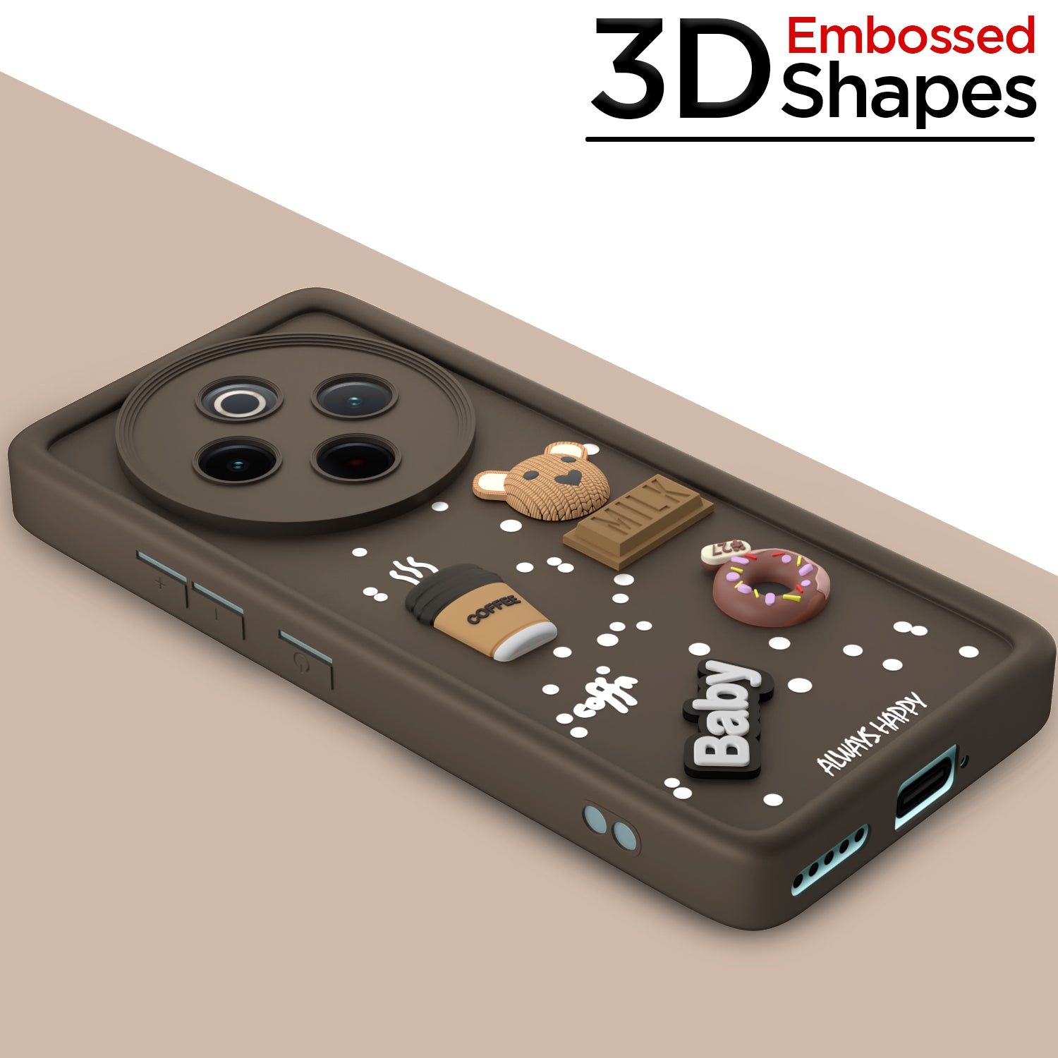 Pikkme Vivo T4 5G / iQoo Z10 5G Cute Fun Cartoon 3D Bear Coffee Back Cover (Brown)