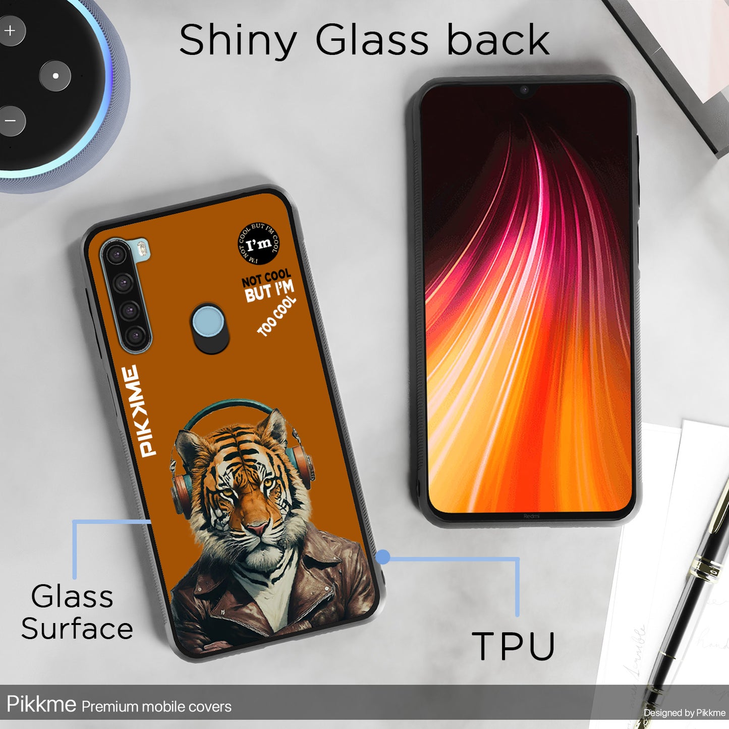 Pikkme Back Cover Pc Tpu + Printed Cool Funky Stylish Brown Tiger Swag Raised Edges Camera Protection |Bumper Case For Redmi Note 8 (Design 09)