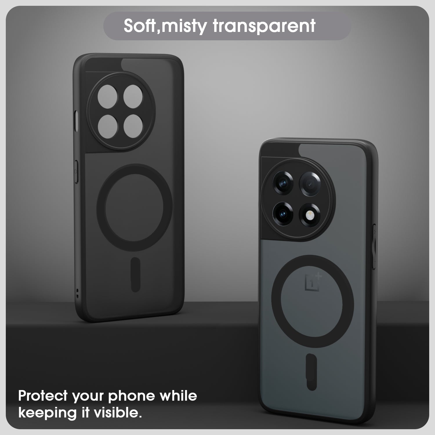 Pikkme OnePlus 11R 5G Eagle 2 Mag-Safe Smoke Shockproof Hard Transparent Back Cover (Black)