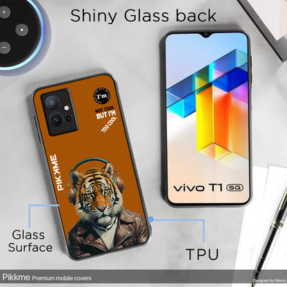 Pikkme Back Cover Pc Tpu + Printed Cool Funky Stylish Brown Tiger Swag Raised Edges Camera Protection |Bumper Case For Vivo T1 5G (Design 09)