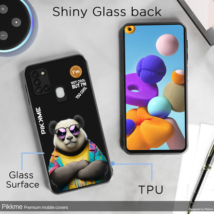 Pikkme Back Cover Pc Tpu + Printed Cool Funky Stylish Black Panda Swag Raised Edges Camera Protection |Bumper Case For Samsung Galaxy A21S (Design 05)