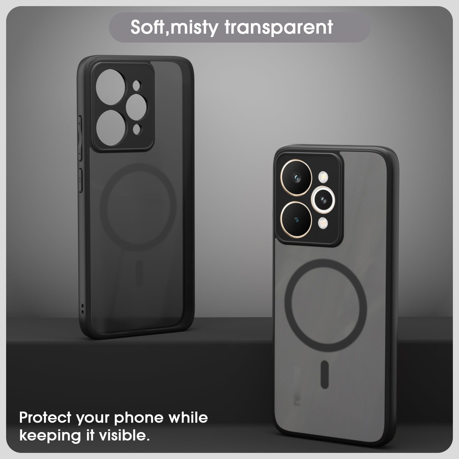 Pikkme Realme 15 Pro 5G Eagle 2 Mag-Safe Smoke Shockproof Hard Transparent Back Cover (Black)