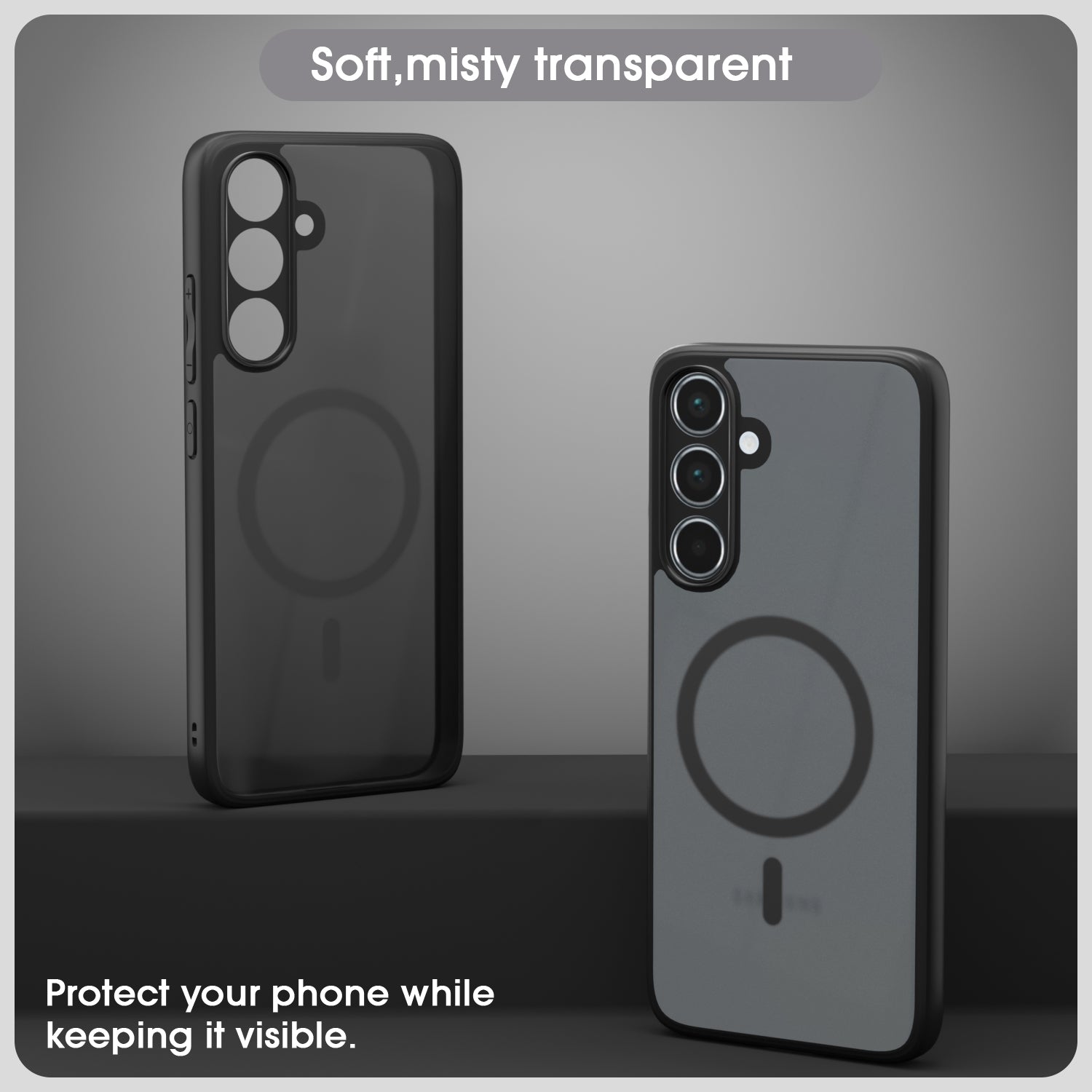 Pikkme Samsung Galaxy A55 5G Eagle 2 Mag-Safe Smoke Shockproof Hard Transparent Back Cover (Black)