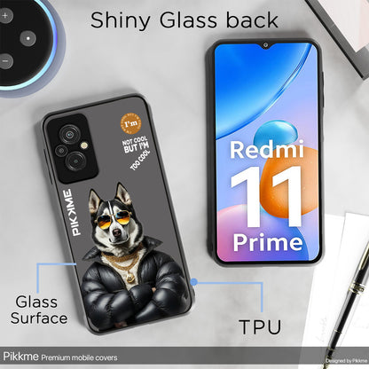 Pikkme Back Cover Pc Tpu + Printed Cool Funky Stylish Grey Dog Swag Raised Edges Camera Protection |Bumper Case For Redmi 11 Prime (Design 02)