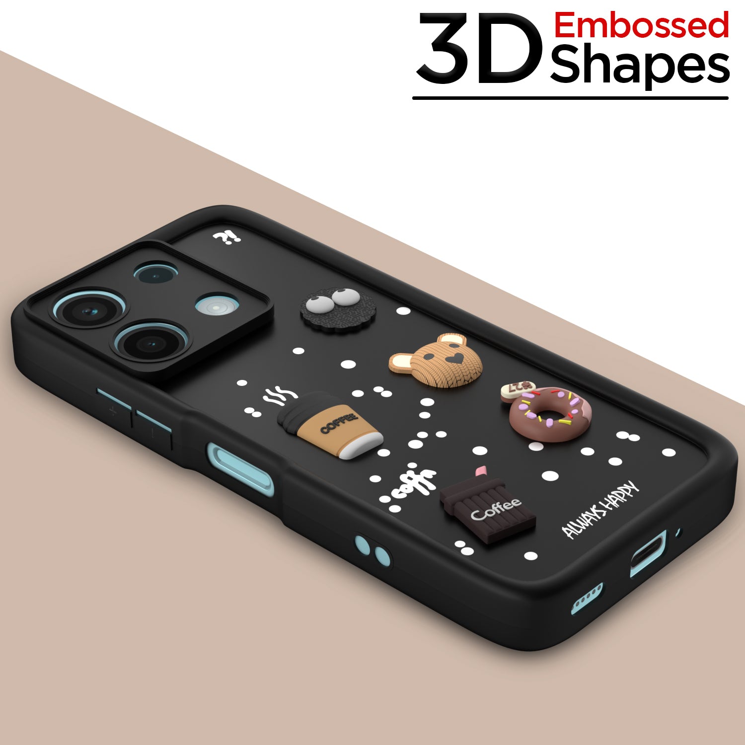 Pikkme Redmi Note 13 5G Cute Fun Cartoon 3D Bear Coffee Back Cover (Black)