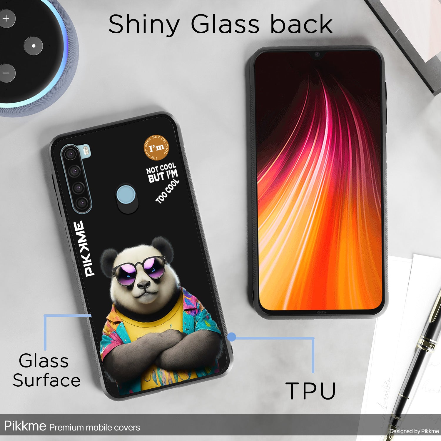Pikkme Back Cover Pc Tpu + Printed Cool Funky Stylish Black Panda Swag Raised Edges Camera Protection |Bumper Case For Redmi Note 8 (Design 05)