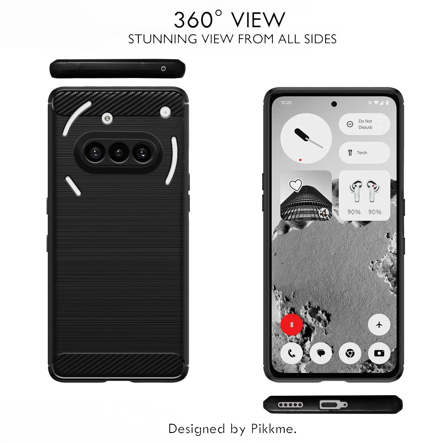 Pikkme Nothing Phone 3a 5G  Hybrid Carbon Fiber Back Cover (Black)