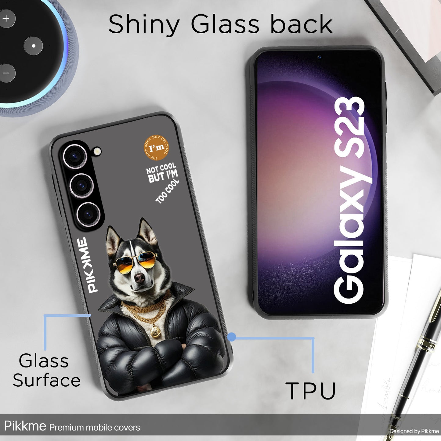 Pikkme Back Cover Pc Tpu + Printed Cool Funky Stylish Grey Dog Swag Raised Edges Camera Protection |Bumper Case For Samsung Galaxy S23 5G (Design 02)